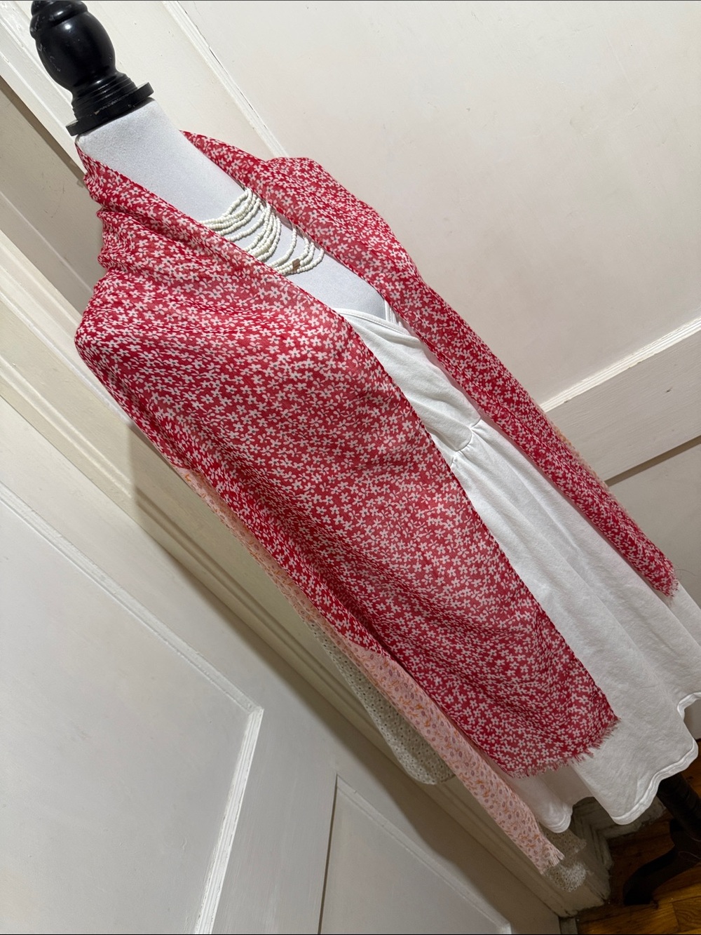 Giant 36 x 78 Red Floral Lightweight Wrap Scarf